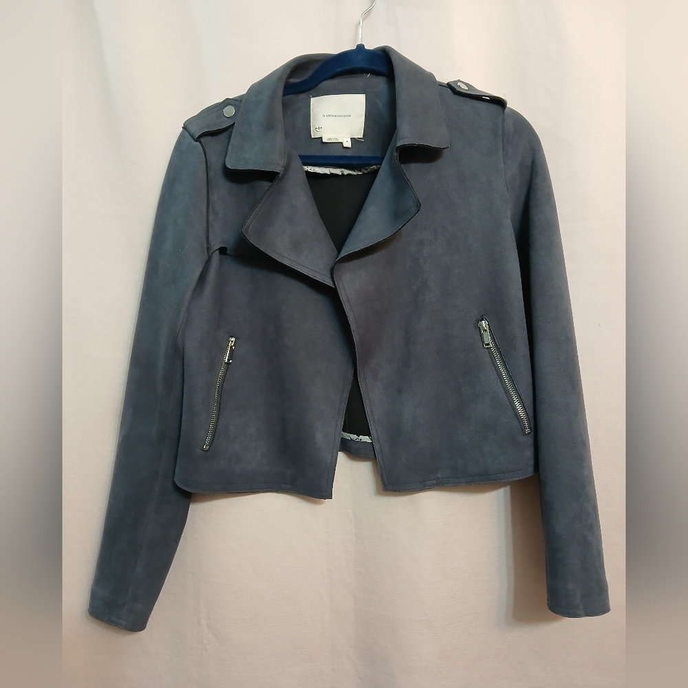 Anthropologie Gray Faux Suede Moto Jacket For Women